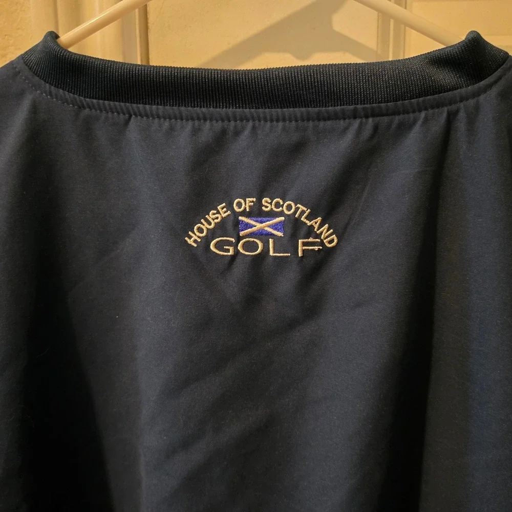 House of Scotland Golf Mens Navy Blue V-Neck Windbreaker Vest Large Embroidered